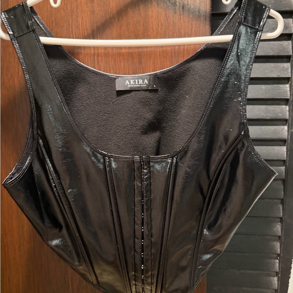 AKIRA Shiny Black Faux Leather Corset Top